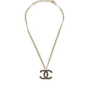 CHANEL Gold and Black Logo Necklace